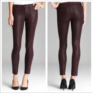 J Brand Super Skinny Lacq Pinot Waxed Coated Jeans Pant Denim burgundy Size 25